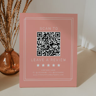 AVERY Minimaal Blush Perzik QR Code Laat een revie Reclamebord Met Voetstuk