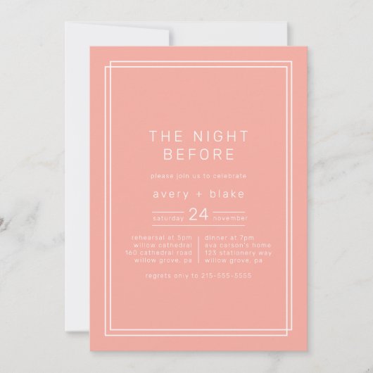 AVERY Minimal Blush Night voor het repetitiediner Kaart (Voorkant)