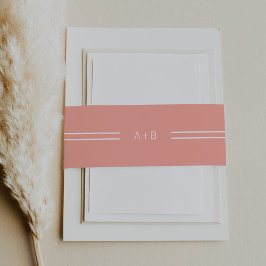 AVERY Minimal Blush Peach Coral Monogram Wedding Uitnodigingen Wikkel