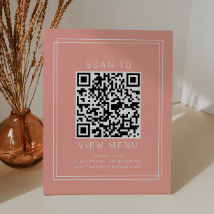AVERY Minimal Blush Peach Restaurant Menu QR-code Reclamebord Met Voetstuk