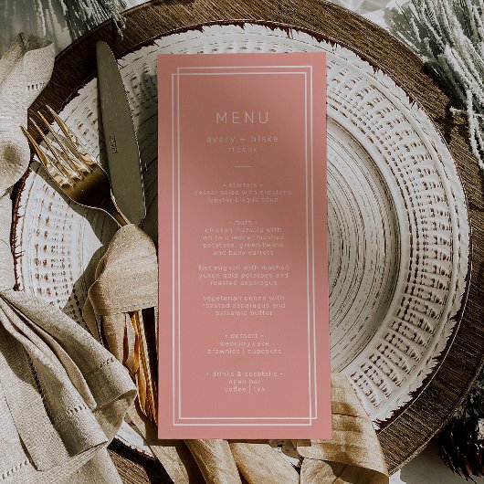 AVERY Minimal Blush Peach Zachte Coral Wedding Menu