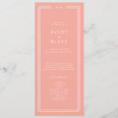 AVERY Minimal Blush Peach Zachte Coral Wedding Programmakaart (Voorkant)