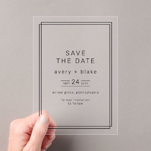 AVERY Minimalist Wedding Save the Date Acryl Uitnodigingen (Insitu (Draagbaar))
