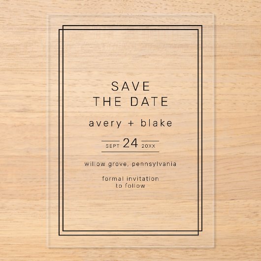 AVERY Minimalist Wedding Save the Date Acryl Uitnodigingen (Voorkant)