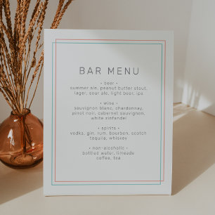 AVERY Minimalistische Coral Blauwgroen Wedding Bar Reclamebord Met Voetstuk