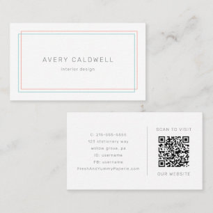 AVERY Minimalistische koraal en teal rand QR-code Visitekaartje
