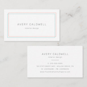 AVERY Minimalistische koraal en teal rand Visitekaartje
