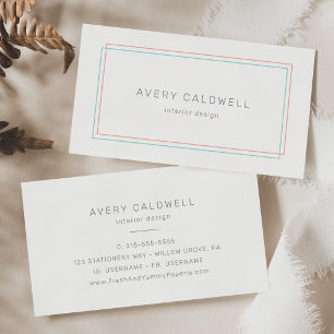 AVERY Minimalistische koraal en teal rand Visitekaartje