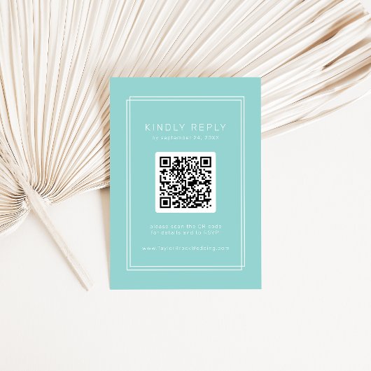 AVERY Minimalistische Mint Green QR Code RSVP Wedd Informatiekaartje