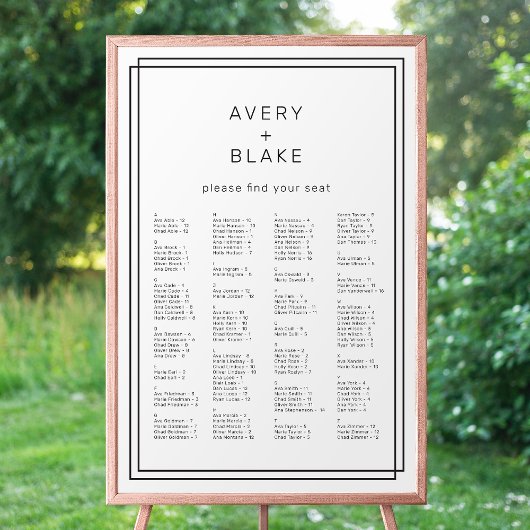 AVERY Minimalistische Wedding Seating Chart Sjablo Poster
