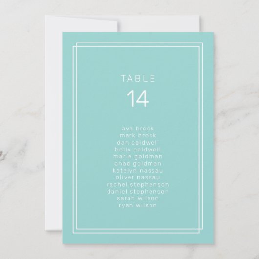 AVERY Mint Green Wedding Seating Chart Kaarten (Achterkant)
