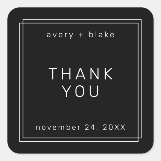 AVERY Modern Black Wedding Bedankt Sticker (Voorkant)