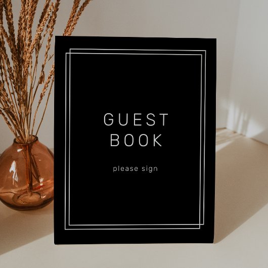 AVERY Modern Black Wedding Guest Book Sign Reclamebord Met Voetstuk
