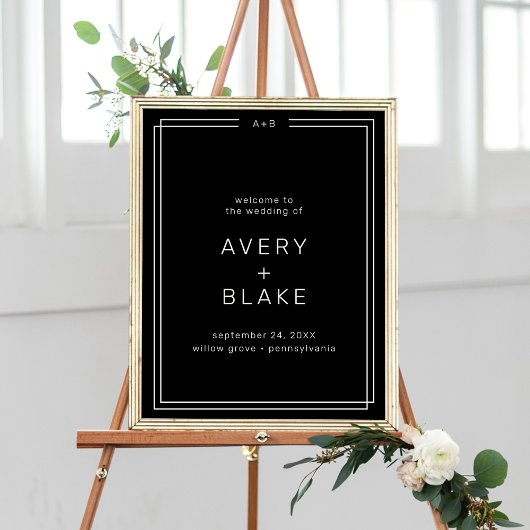 AVERY Modern Black Wedding Welcome Sign Sjabloon Poster