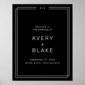 AVERY Modern Black Wedding Welcome Sign Sjabloon Poster (Voorkant)