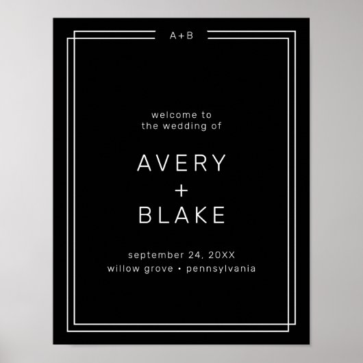 AVERY Modern Black Wedding Welcome Sign Sjabloon Poster (Voorkant)