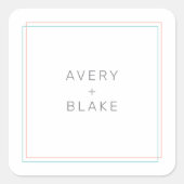 AVERY Modern Coral en Blauwgroen Border Wedding Vierkante Sticker (Voorkant)