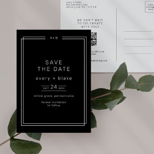 AVERY Modern Dark Black Wedding Save the Date Uitnodiging Briefkaart