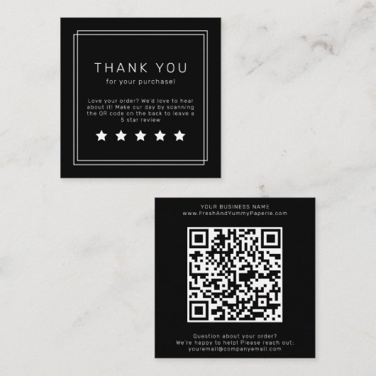 AVERY Modern Donker Zwart QR Code Laat een Review Vierkante Visitekaartje (Voorkant / Achterkant)