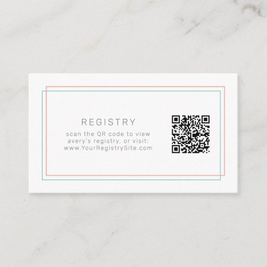AVERY Modern Koraal en Blauwgroen QR Code Gift Reg Informatiekaartje (Voorkant)