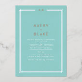 AVERY Modern Mint Green en Roos Gold Foil Wedding Folie Uitnodiging (Voorkant)