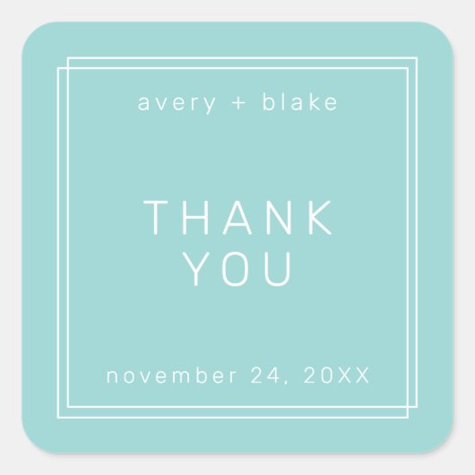 AVERY Modern Mint Green Wedding Dank u Sticker (Voorkant)