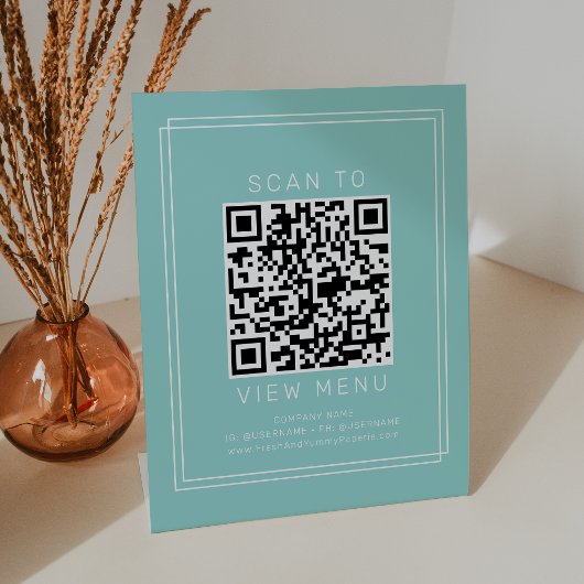 AVERY Modern Mintgroene QR-code restaurantmenu Reclamebord Met Voetstuk