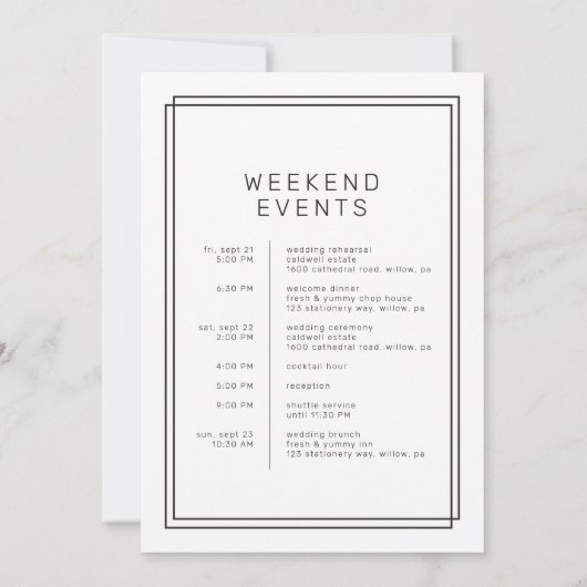 AVERY Modern Wedding Weekend Sjabloon Kaart (Achterkant)