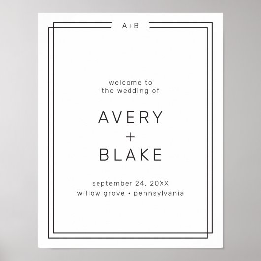 AVERY Modern Wedding Welcome Sign Sjabloon Poster (Voorkant)