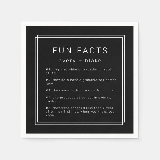 AVERY Modern Zwart Leuk Feit bruiloft Servet (Voorkant)