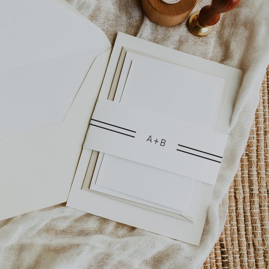 AVERY Modern zwart-wit monogram bruiloft Uitnodigingen Wikkel