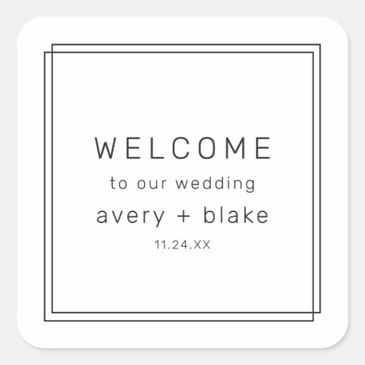AVERY moderne minimalistische bruiloft welkomsttas Vierkante Sticker (Voorkant)