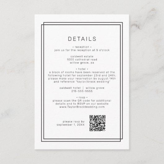 AVERY Moderne Minimalistische QR-Code Trouwdetails Informatiekaartje (Voorkant)