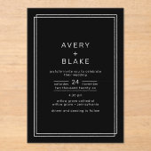 AVERY moderne zwarte acryl bruiloft uitnodiging (Voorkant)