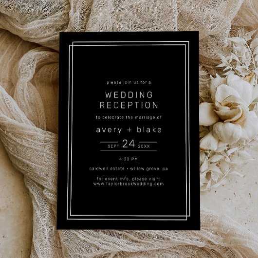 AVERY moderne zwarte bruiloft receptie Kaart