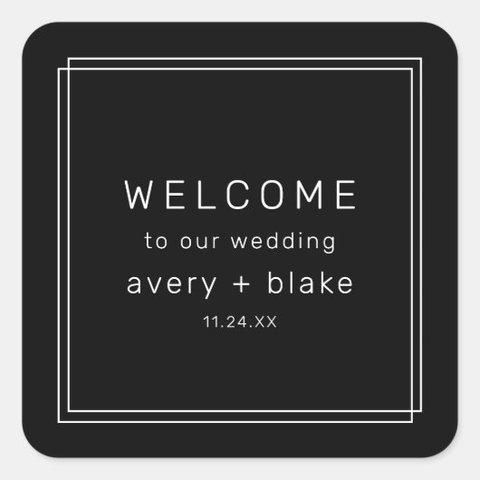 AVERY moderne zwarte bruiloft welkomsttas Vierkante Sticker (Voorkant)