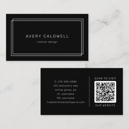 AVERY Moderne Zwarte Dubbele Frame QR Code Visitekaartje (Voorkant / Achterkant)