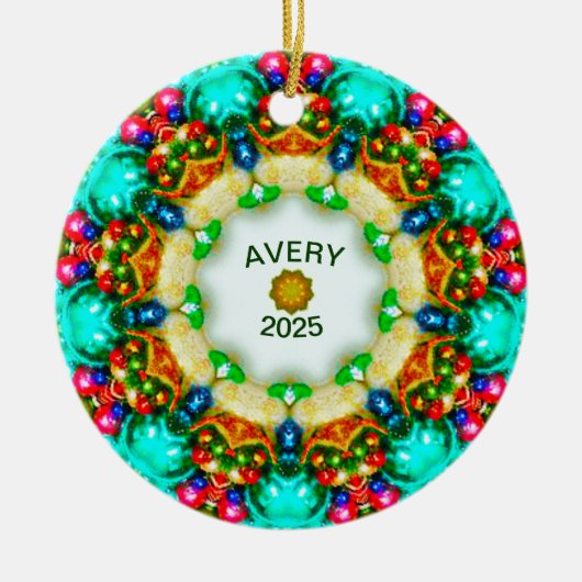 AVERY ~ Persoonlijke fractale kerstDesign ~ Keramisch Ornament (Voorkant)