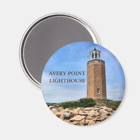 Avery Point Lighthouse, Connecticut Round Magnet (Voorkant / Achterkant)