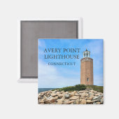 Avery Point Lighthouse, Connecticut Square Magnet (Voorkant / Achterkant)