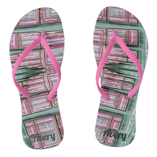 AVERY ~ Roze groen ontwerp ~ Origineel ~ Teenslippers (Voetbed)