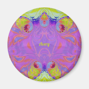 AVERY ~ Roze Sinaasappel Geel Blauw Fractal ~ Magneet