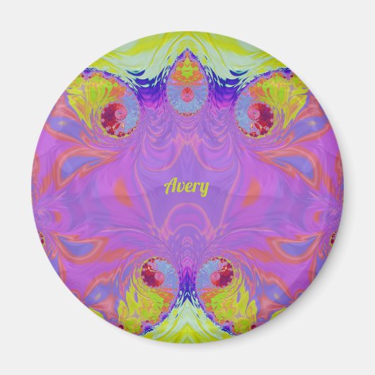 AVERY ~ Roze Sinaasappel Geel Blauw Fractal ~ Magneet (Voorkant)