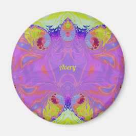 AVERY ~ Roze Sinaasappel Geel Blauw Fractal ~ Magneet