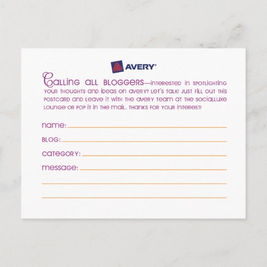 Avery SocialLuxe Briefkaart (Achterkant)