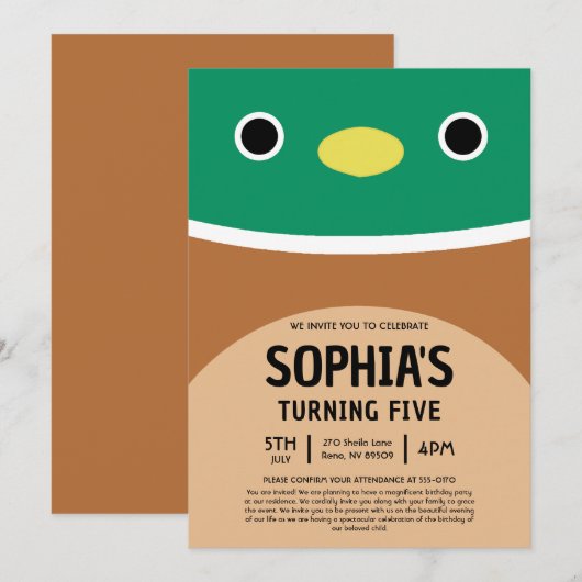 Avery The Duck Squishmallow Birthday Party Kaart (Voorkant / Achterkant)