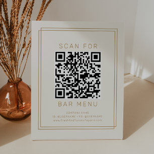 AVERY Vintage Goud Crème Bar Menu QR Code Reclamebord Met Voetstuk