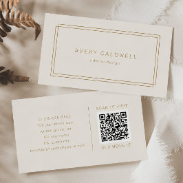 AVERY Vintage Goud Crème Dubbel Frame QR Code Visitekaartje