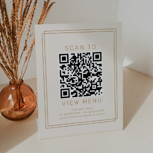 AVERY Vintage Goud Crème Restaurant Menu QR Code Reclamebord Met Voetstuk