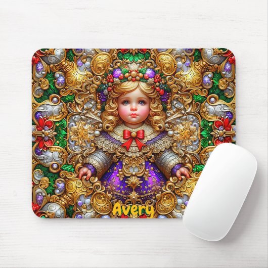 AVERY ~ Vintage kerstpop ~ Mousepad Muismat (Met muis)